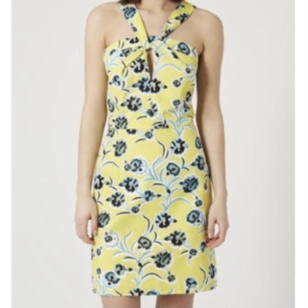 Top Shop | Yellow Blue Floral Halter Cotton Sundress Size 2